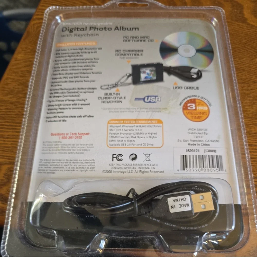 Innovage Digital Photo Album with Keychain Stores 60 Color Images, USB INCLUDED